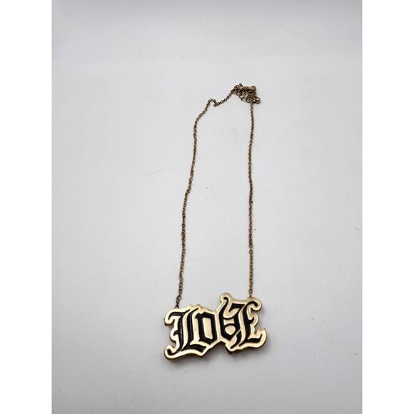 Love Hate Ambigram Necklace Reversible Gold Tone Chicana Pendant Old English - Picture 7 of 7